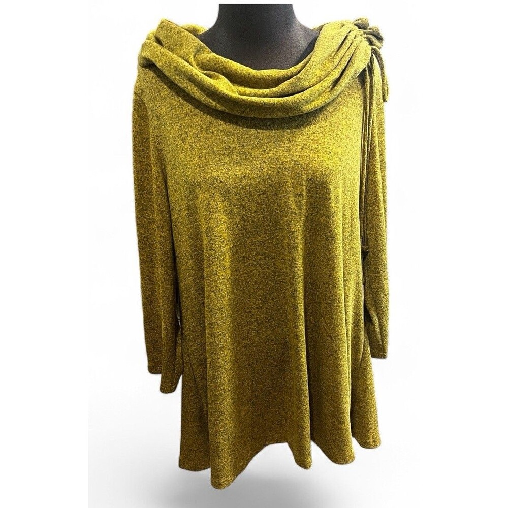 Ali Miles Women's Tunic M Oversized Cowl Neck Mustard 3/4 Sleeve Lagenlook Artsy
